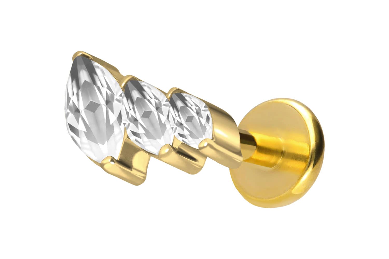 Titan Labret Piercing mit Push Fit 3 EINGEFASSTE KRISTALLTROPFEN